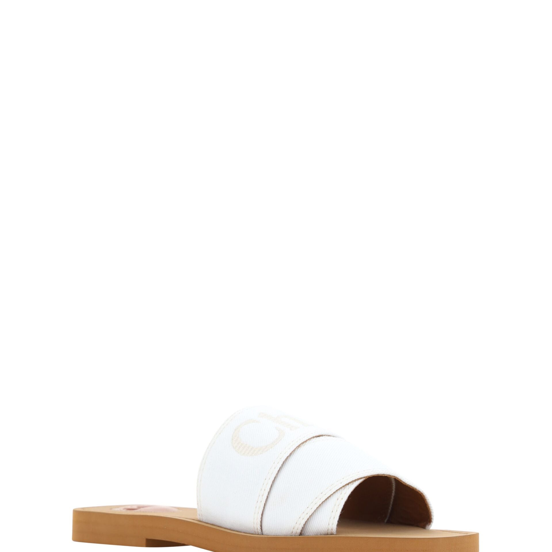 Chloé White Cotton Slides Woody Sandals