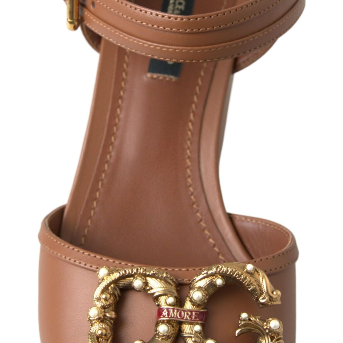 Dolce & Gabbana Brown Leather AMORE Wedges Sandals Shoes