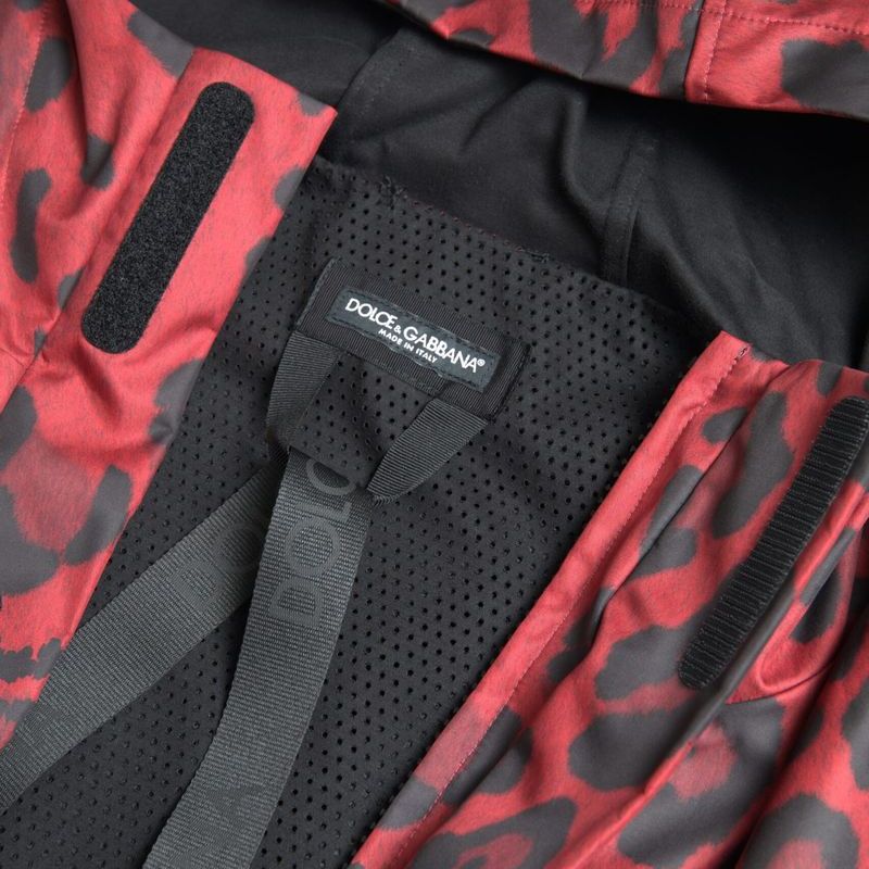 Dolce & Gabbana Red Leopard Hooded Rain Coat Jacket