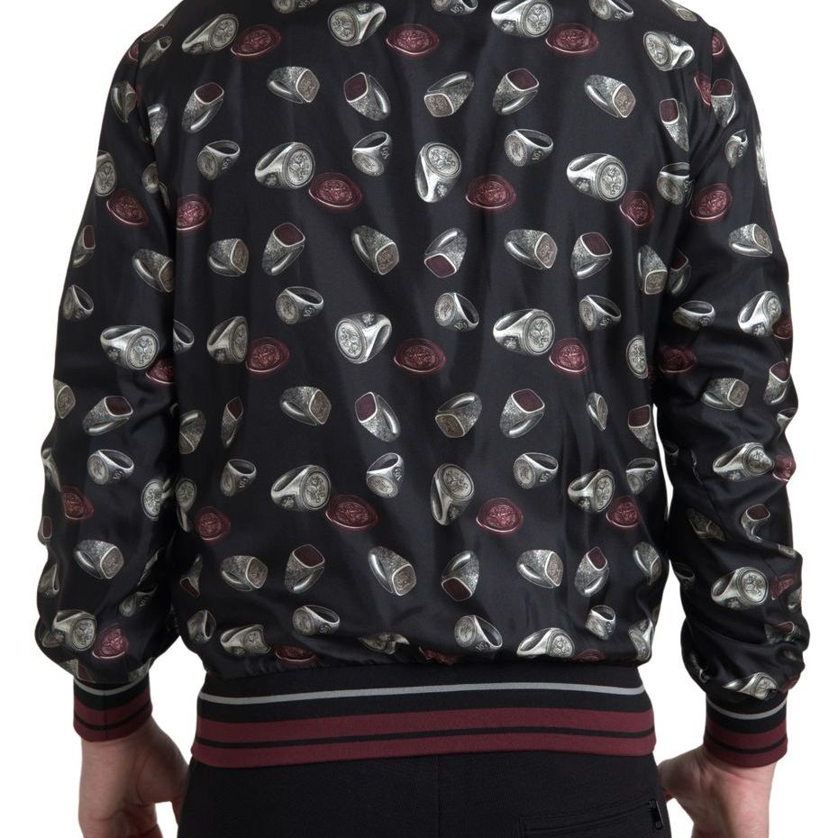 Dolce & Gabbana Black Ring Print Silk Crewneck Sweater