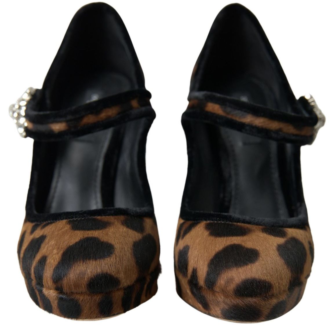 Dolce & Gabbana Black Brown Calf Leopard Heel Mary Jane Pump Shoes