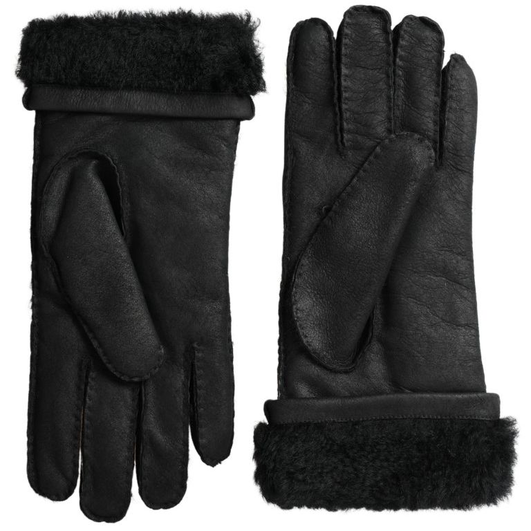 Dolce & Gabbana Black Leather Fur Short Hands Mitten Men Gloves