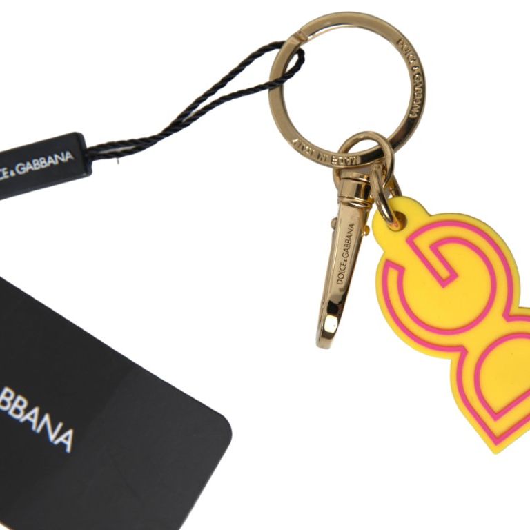 Dolce & Gabbana Yellow Rubber DG Logo Gold Brass Metal Keyring Keychain