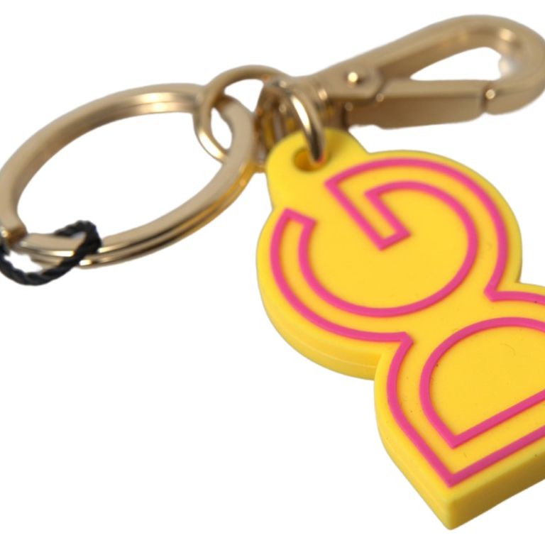 Dolce & Gabbana Yellow Rubber DG Logo Gold Brass Metal Keyring Keychain