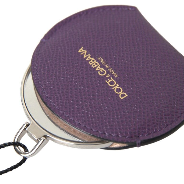 Dolce & Gabbana Purple Calfskin Leather Round Hand Mirror Holder