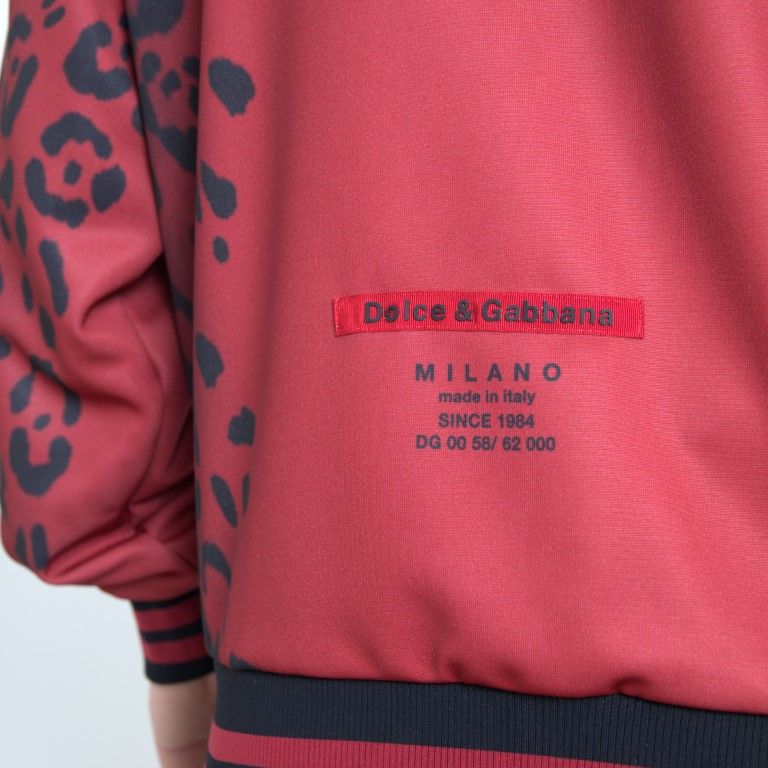 Dolce & Gabbana Red Leopard Polyester Bomber Full Zip Jacket