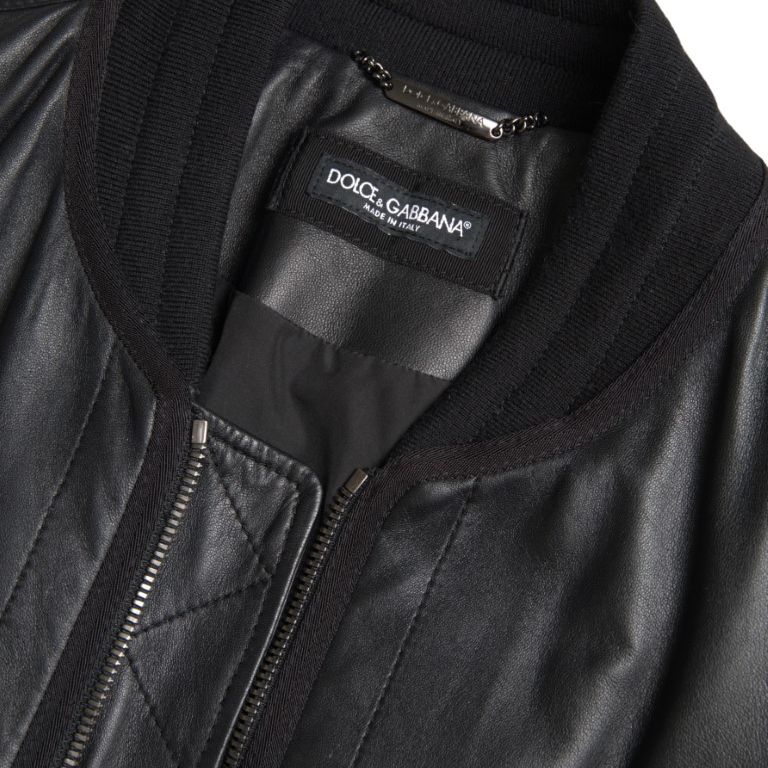 Dolce & Gabbana Black Leather Blouson Full Zip Bomber Jacket