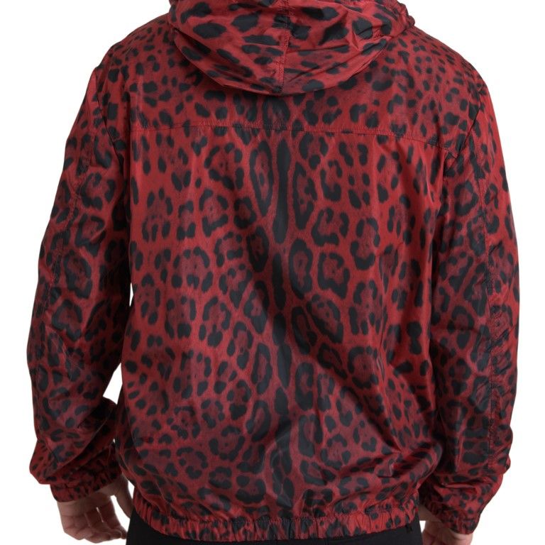 Dolce & Gabbana Red Leopard Hooded Bomber Full Zip Jacket