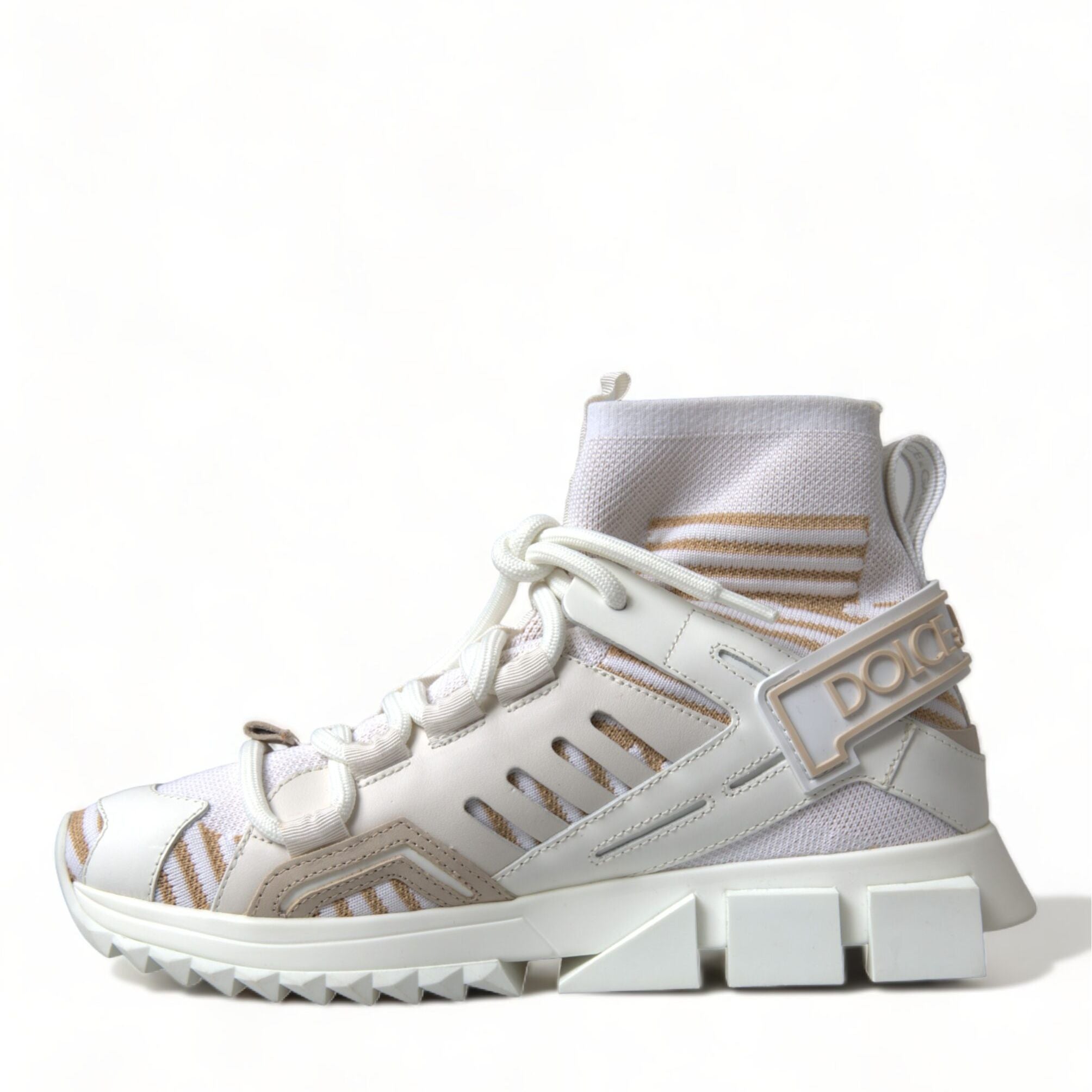 Dolce & Gabbana White Beige Sorrento Socks Sneakers Shoes