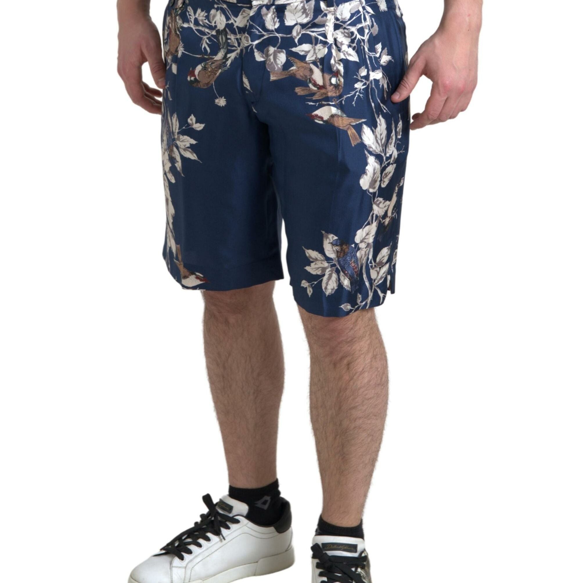 Dolce & Gabbana Blue Floral Print Silk Men Bermuda Shorts