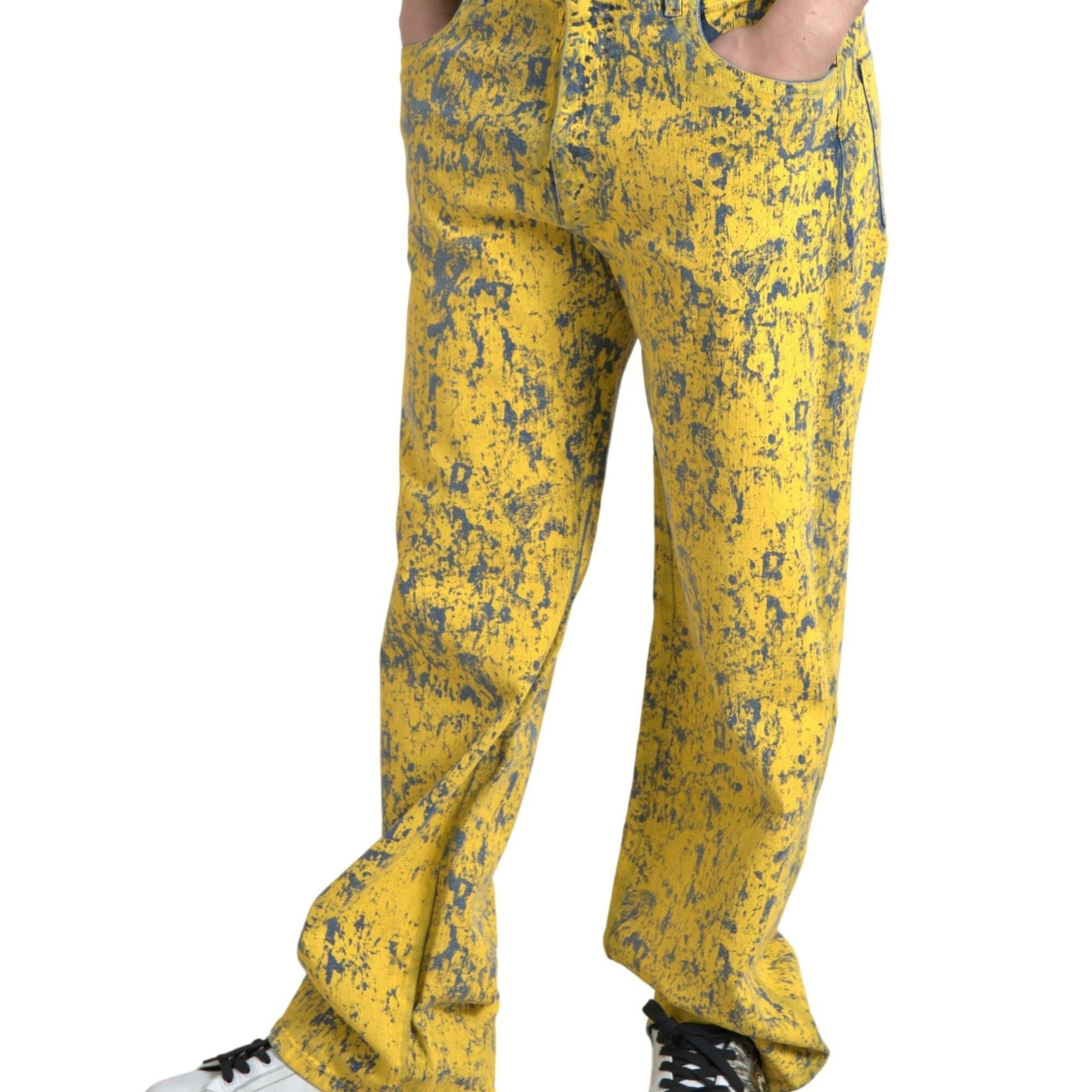 Dolce & Gabbana Yellow Cotton Tie Dye Straight Denim Jeans