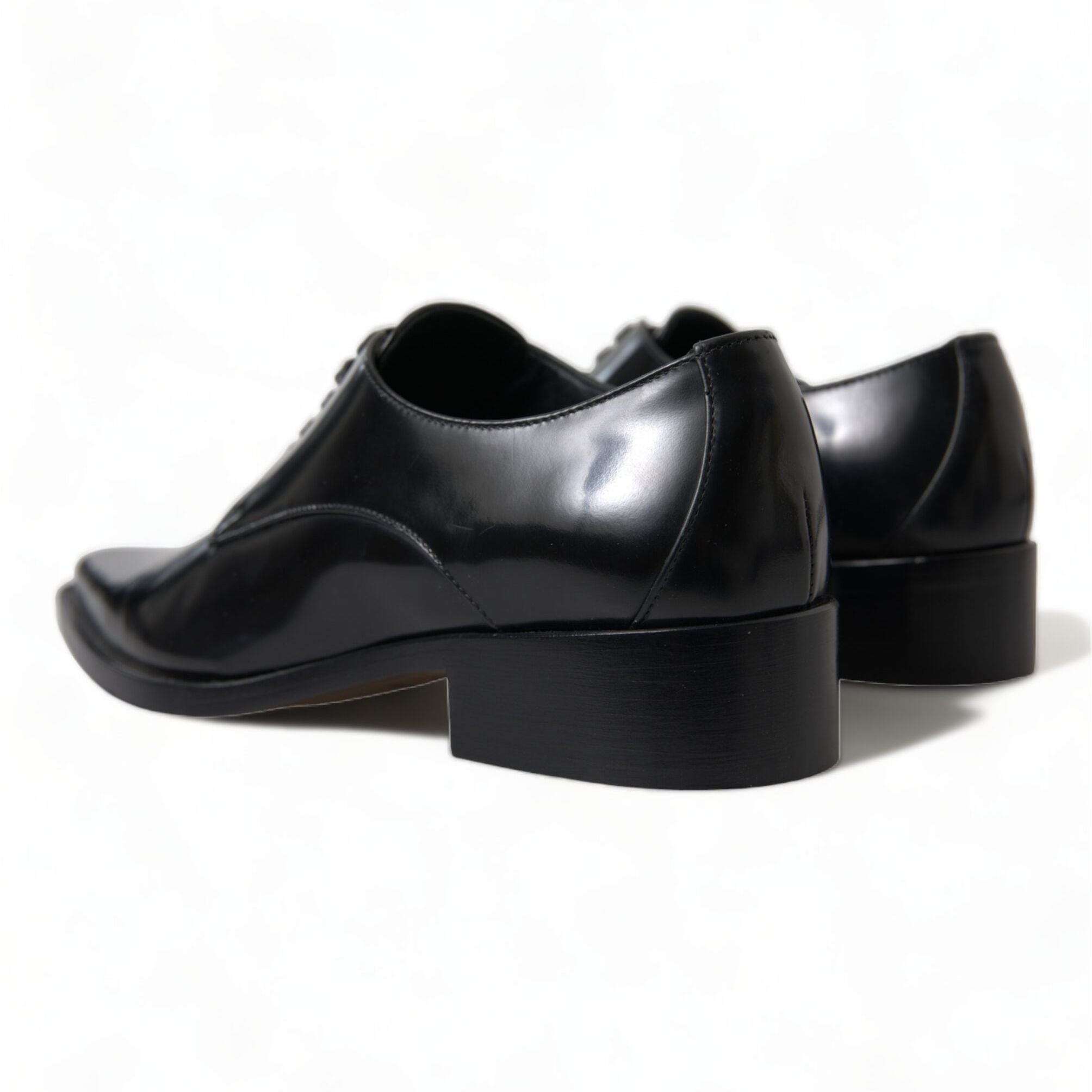 Dolce & Gabbana Black Leather Lace Up Formal Flats Shoes
