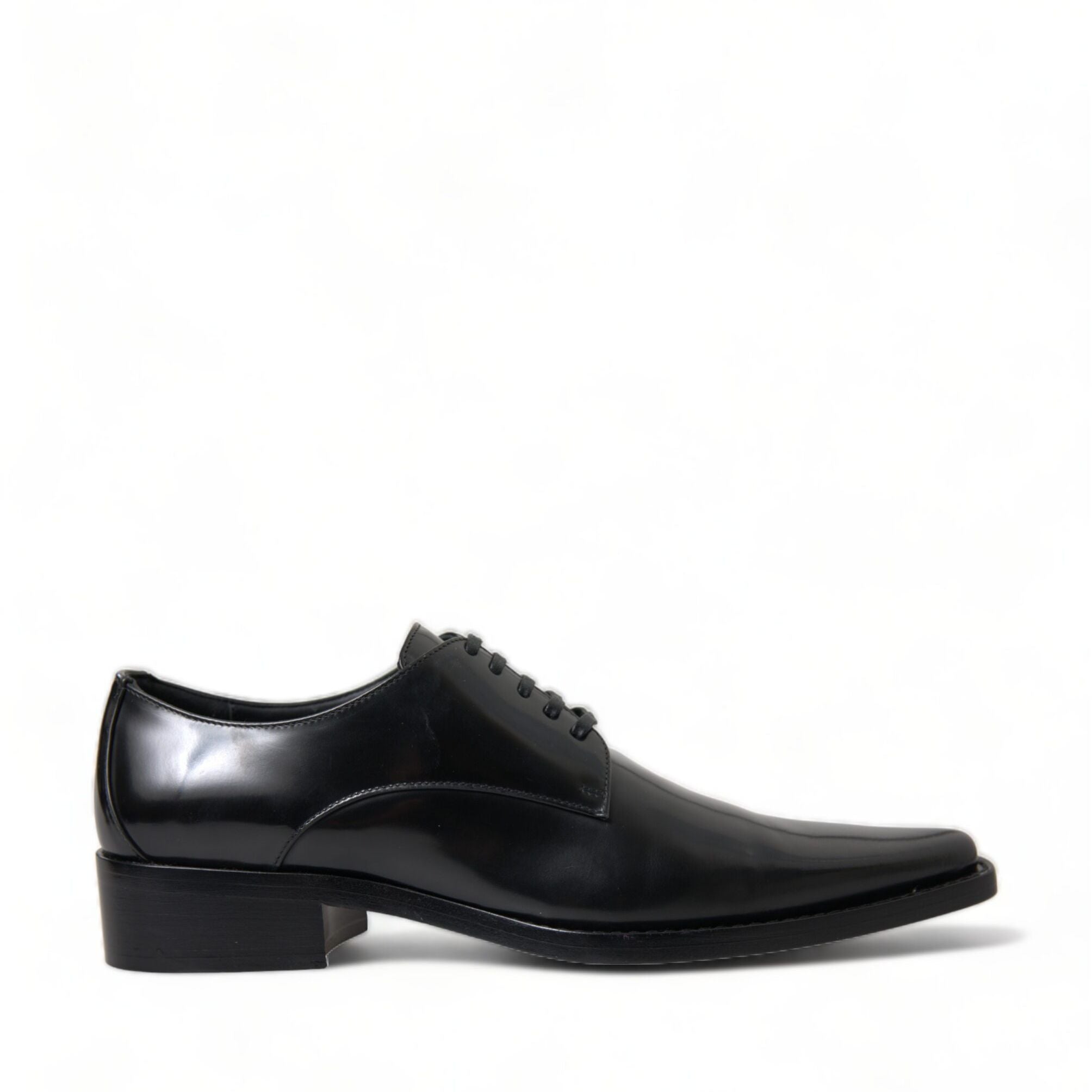 Dolce & Gabbana Black Leather Lace Up Formal Flats Shoes