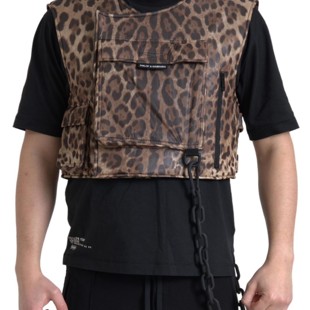 Dolce & Gabbana Brown Leopard Silk Sleeveless Sportswear