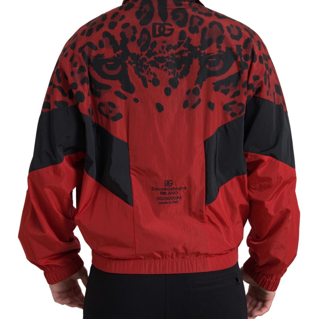 Dolce & Gabbana Red Leopard Nylon Full Zip Sweater
