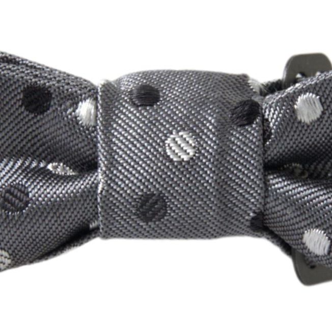 Dolce & Gabbana Gray Polka Dot Silk Adjustable Men Neck Papillon Bow Tie
