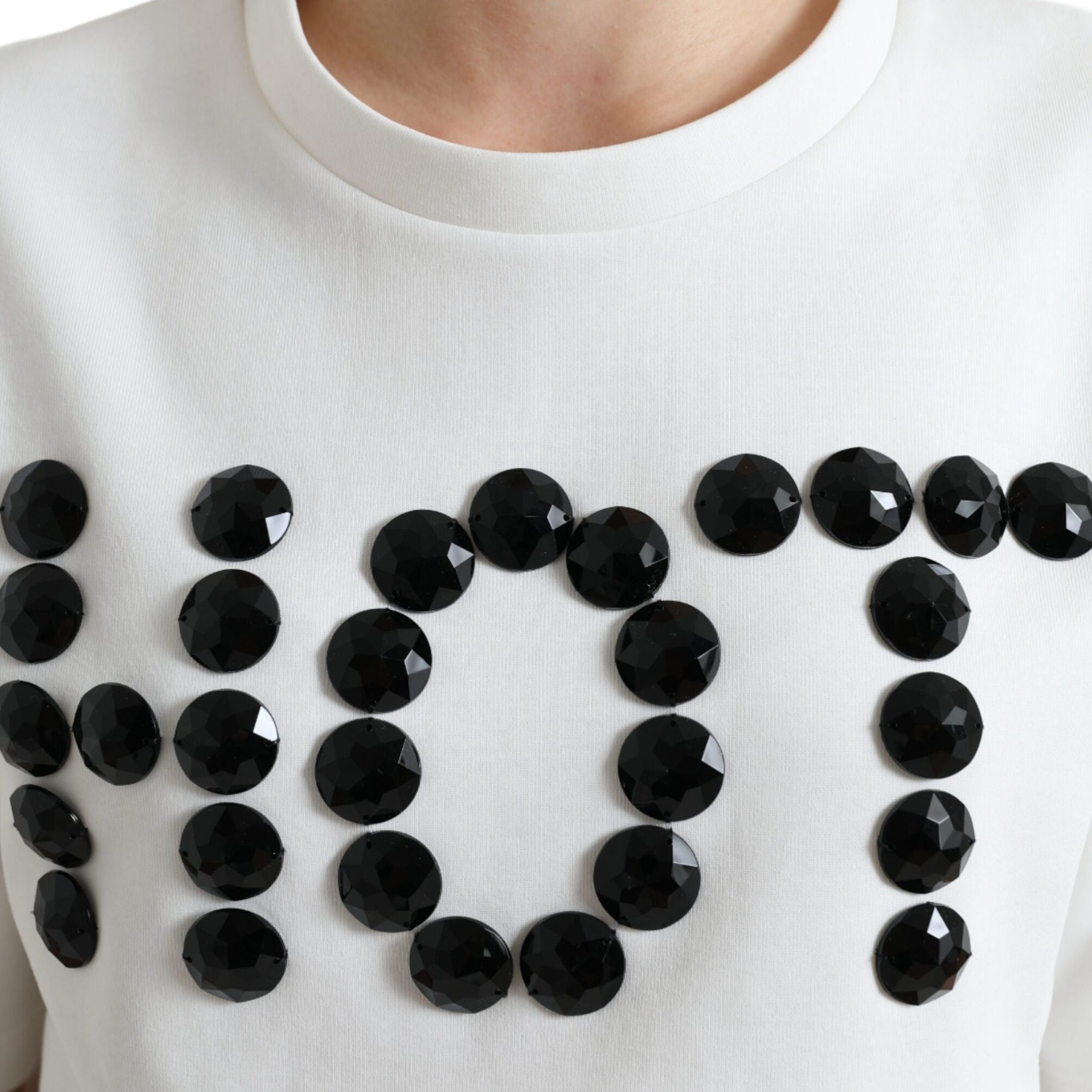 Dolce & Gabbana T-shirt White Cotton Stretch Black HOT Crystal
