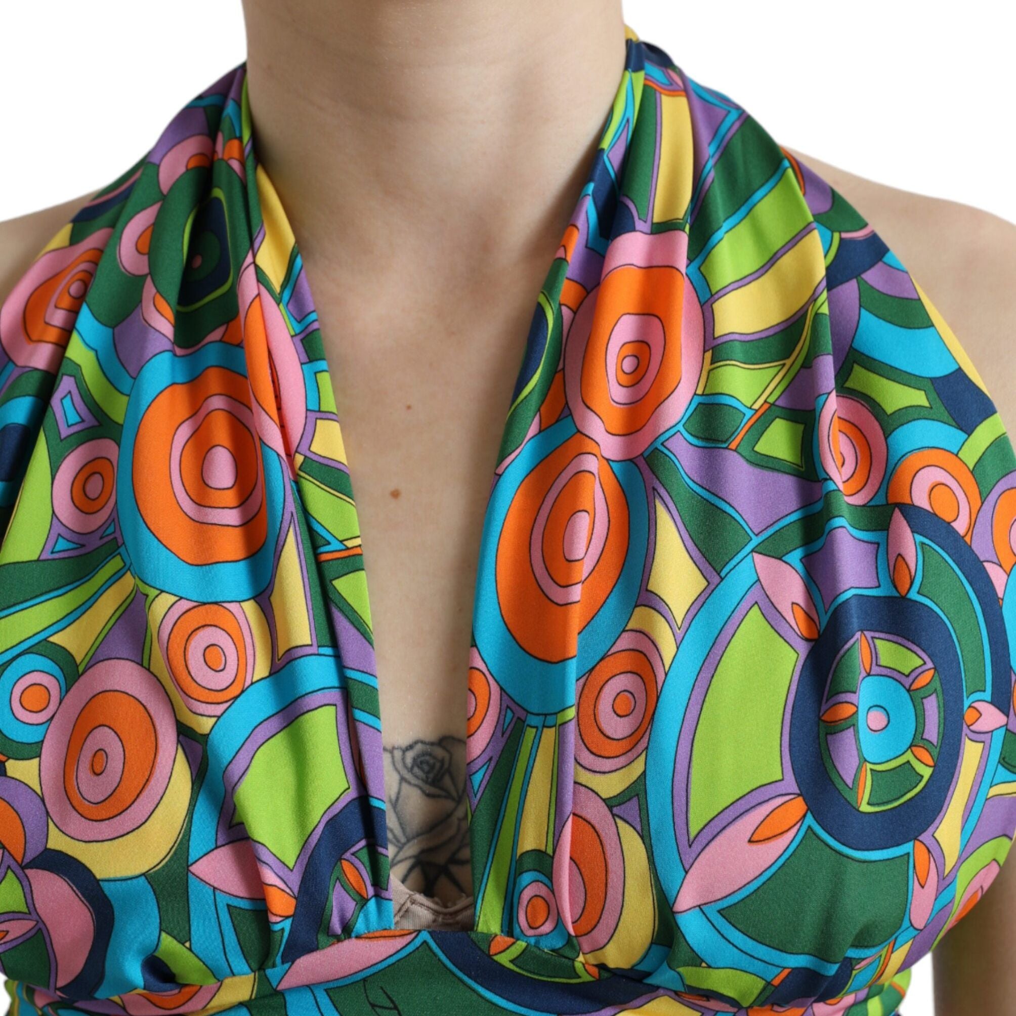 Dolce & Gabbana Multicolor Halter Sleeveless Cropped Tank Top