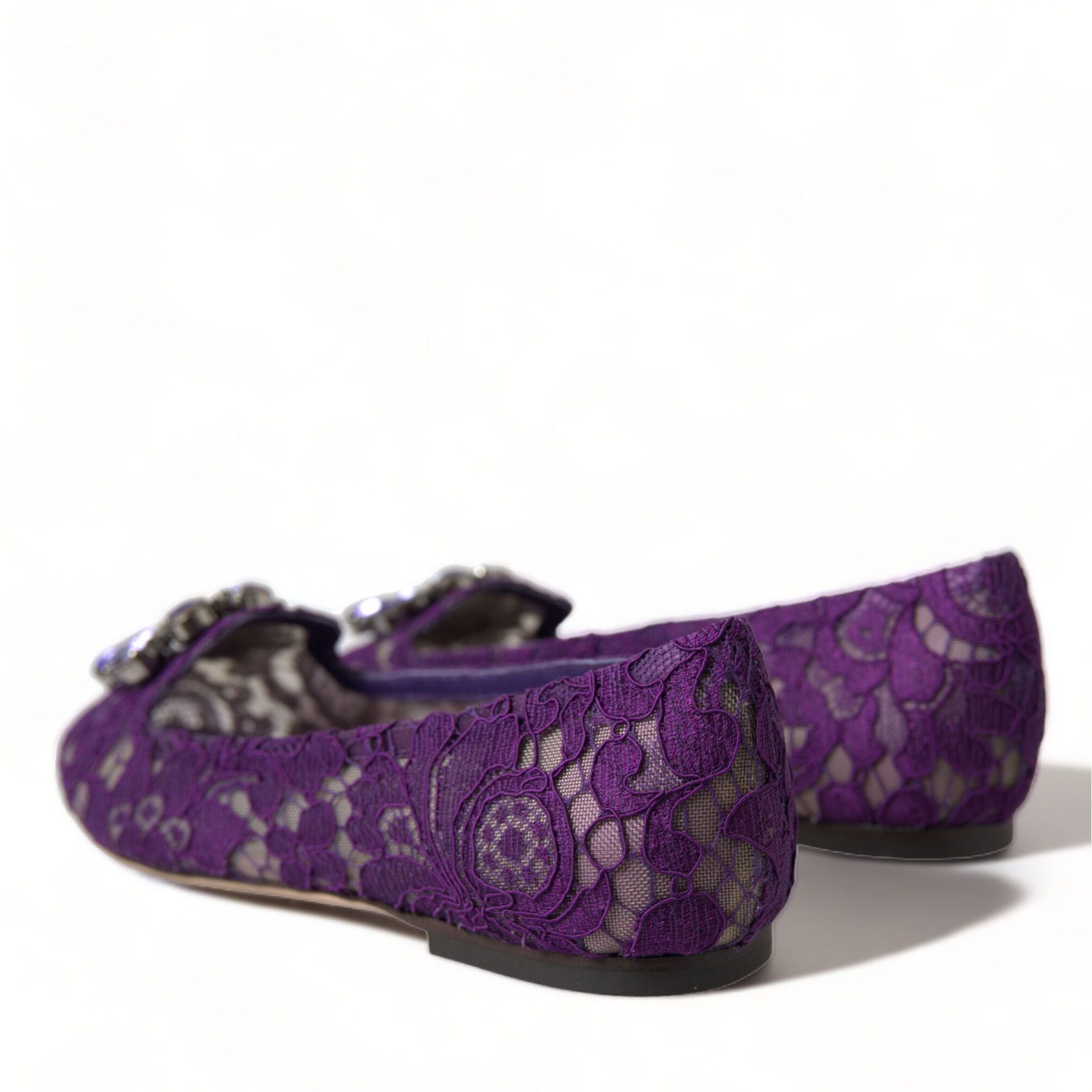 Dolce & Gabbana Purple Vally Taormina Lace Crystals Flats Shoes