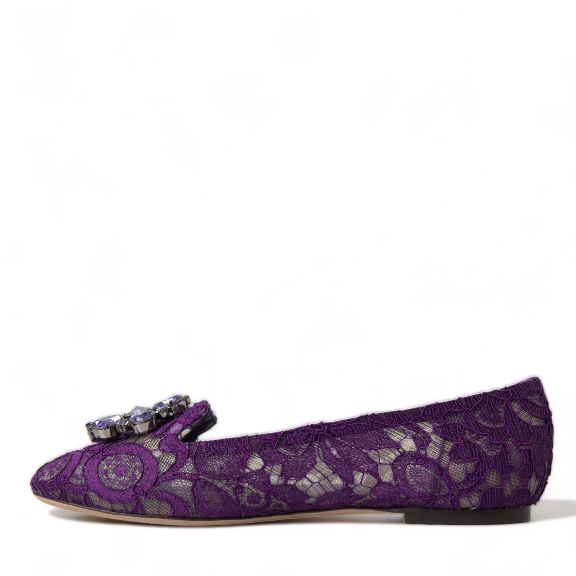 Dolce & Gabbana Purple Vally Taormina Lace Crystals Flats Shoes