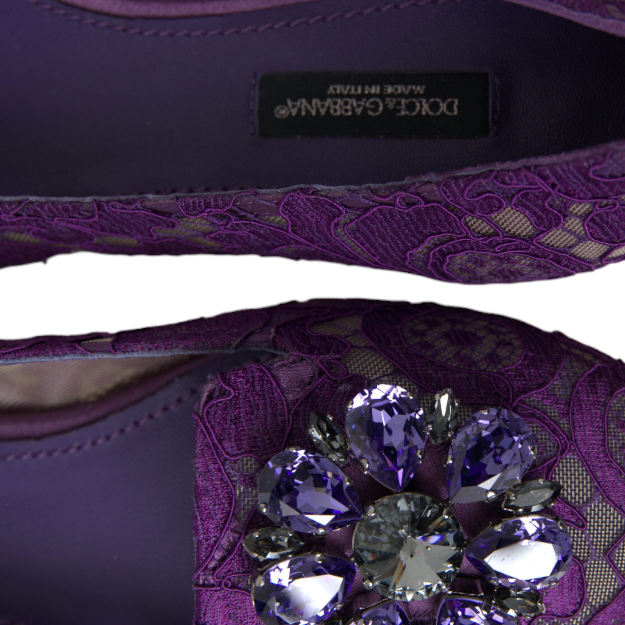 Dolce & Gabbana Purple Vally Taormina Lace Crystals Flats Shoes