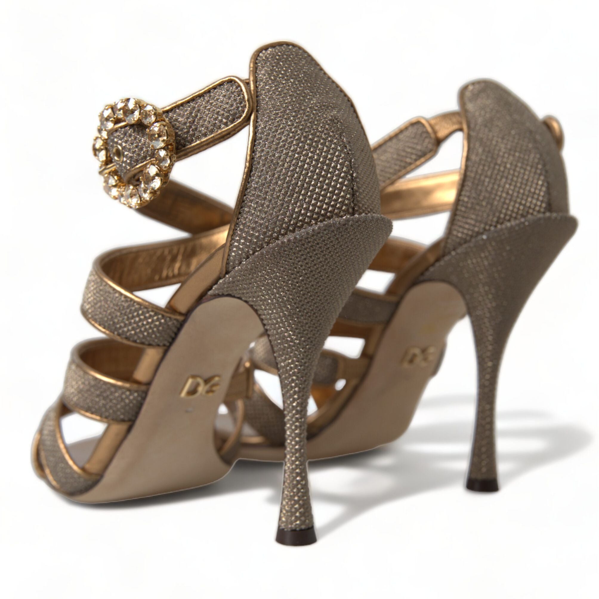 Dolce & Gabbana Bronze Crystal Strap Heels Sandals Shoes