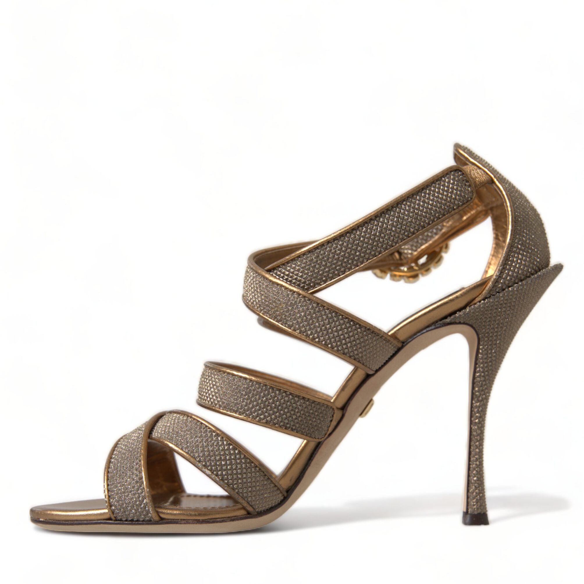Dolce & Gabbana Bronze Crystal Strap Heels Sandals Shoes