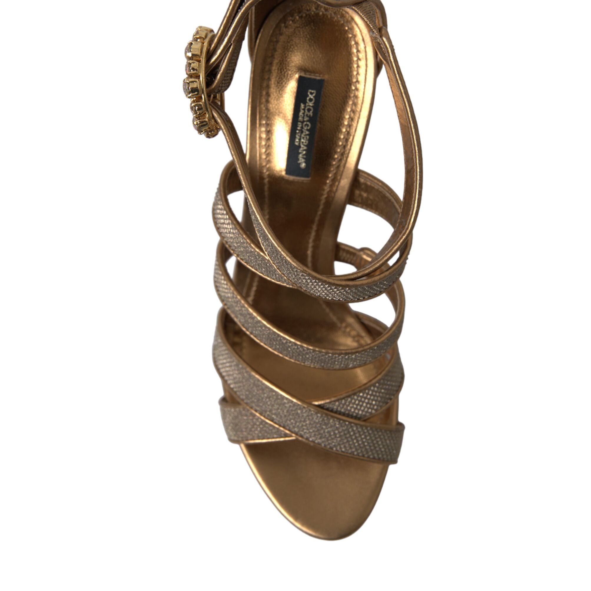 Dolce & Gabbana Bronze Crystal Strap Heels Sandals Shoes