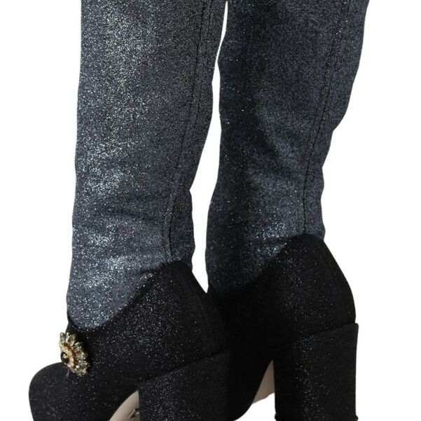 Dolce & Gabbana Black Crystal Mary Janes Booties Shoes