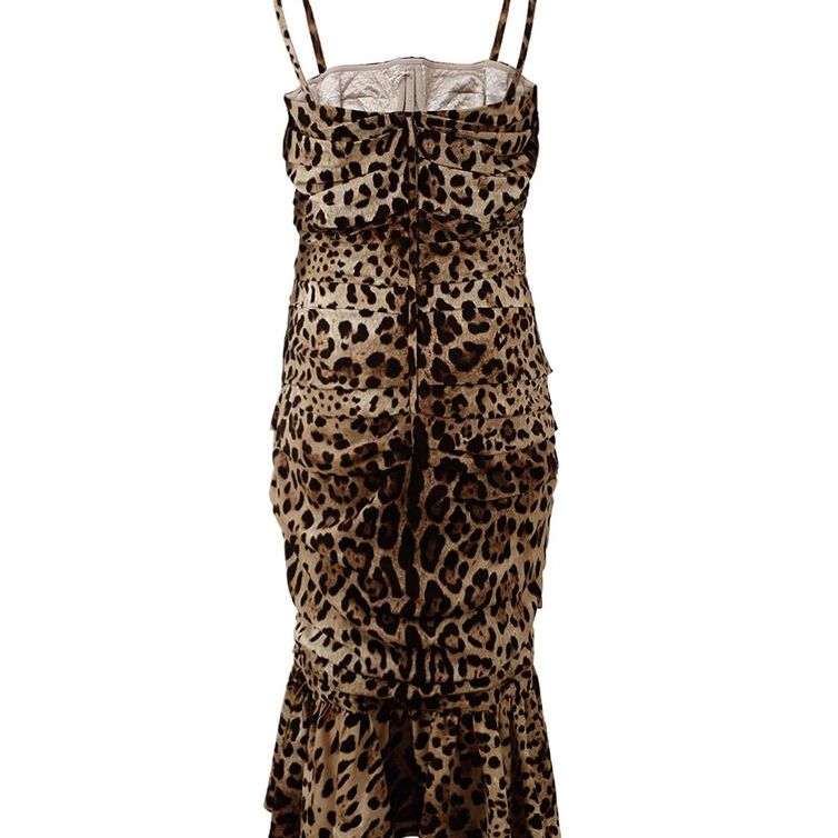 Dolce & Gabbana Brown Leopard Print Ruched Midi Dress