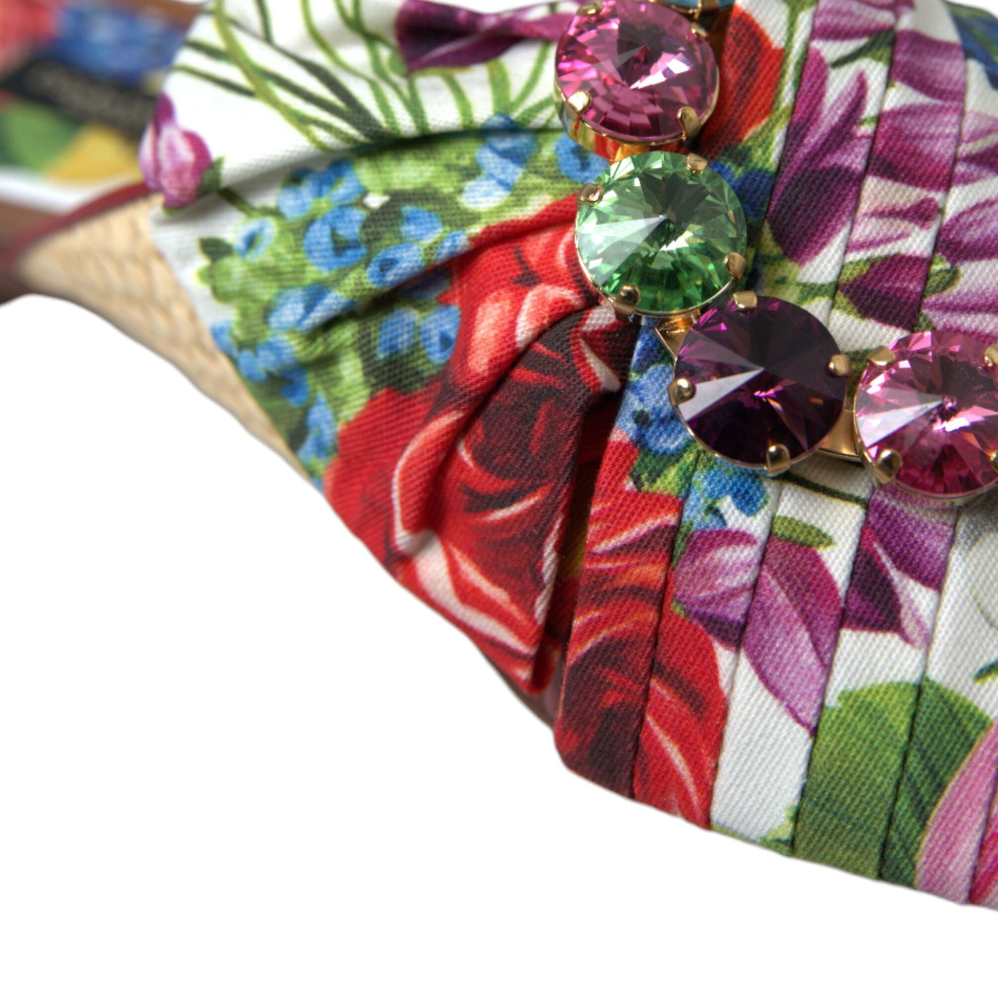Dolce & Gabbana Multicolor Floral Flats Crystal Sandals Shoes