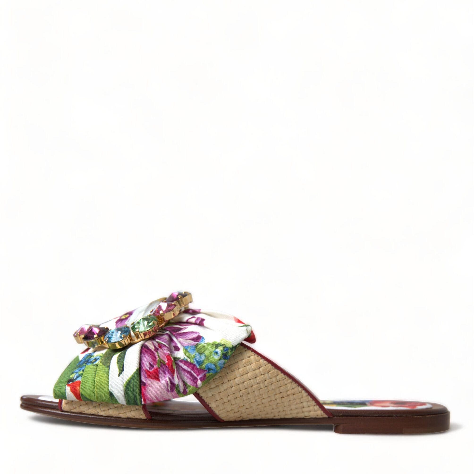 Dolce & Gabbana Multicolor Floral Flats Crystal Sandals Shoes