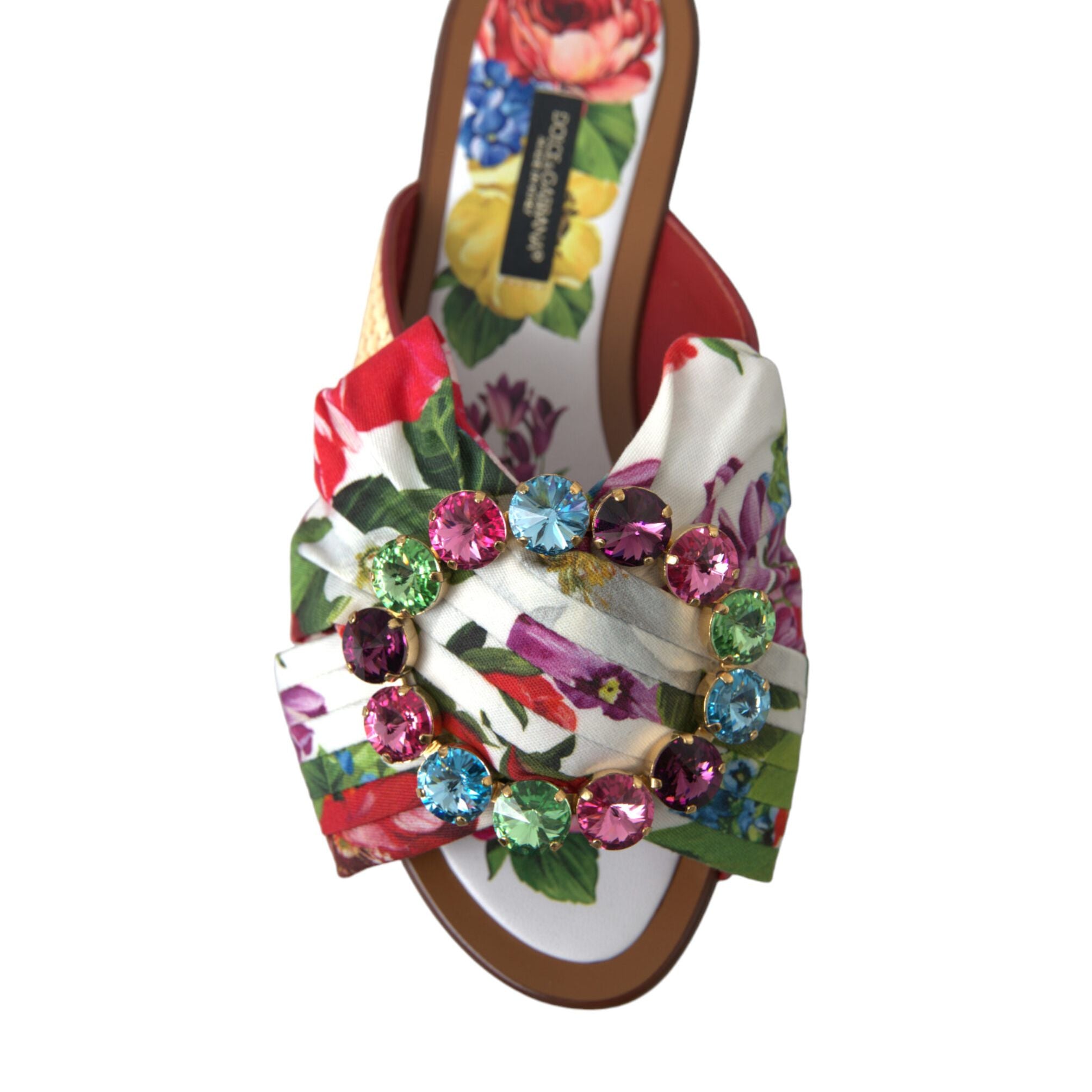 Dolce & Gabbana Multicolor Floral Flats Crystal Sandals Shoes