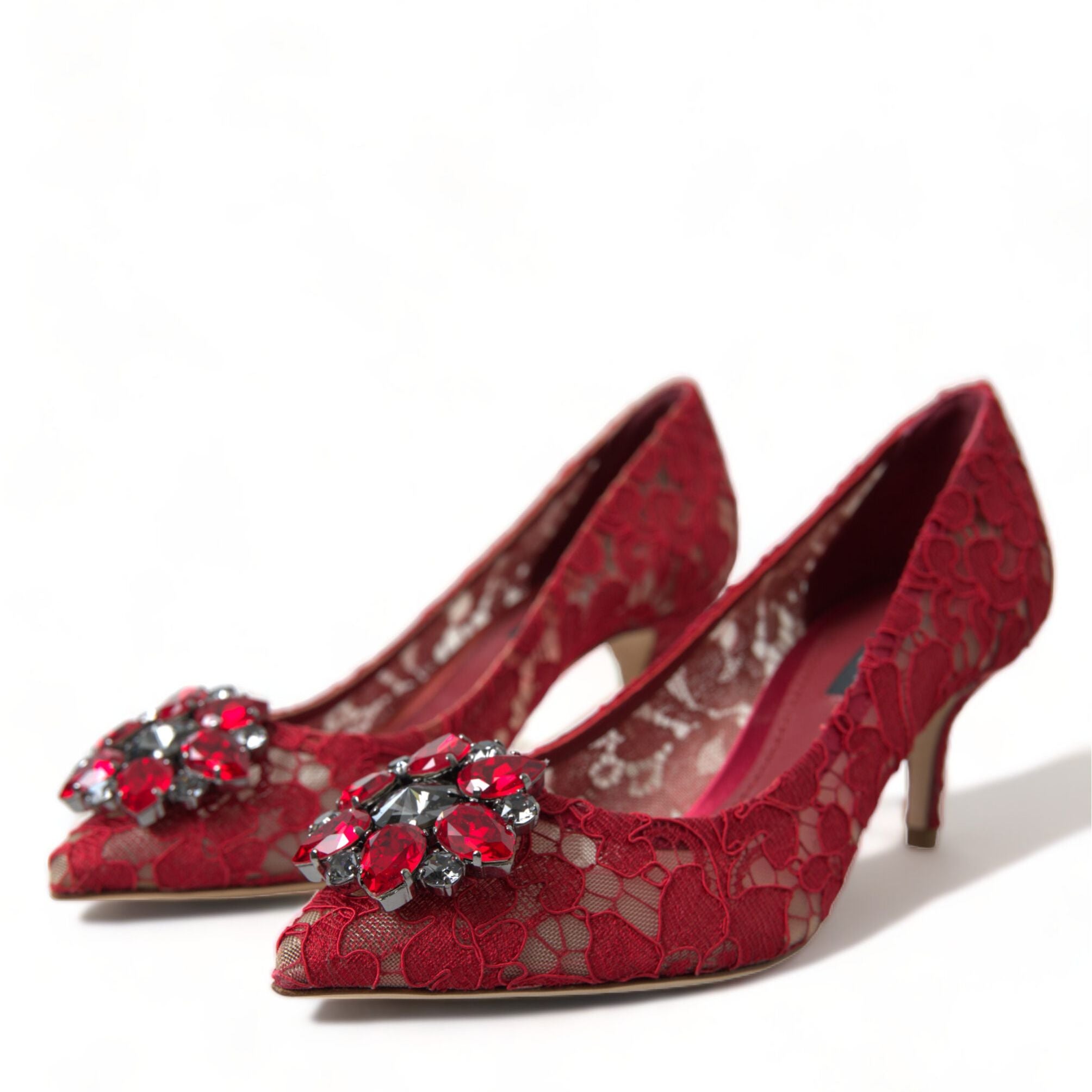 Dolce & Gabbana Red Taormina Lace Crystal Heels Pumps Shoes