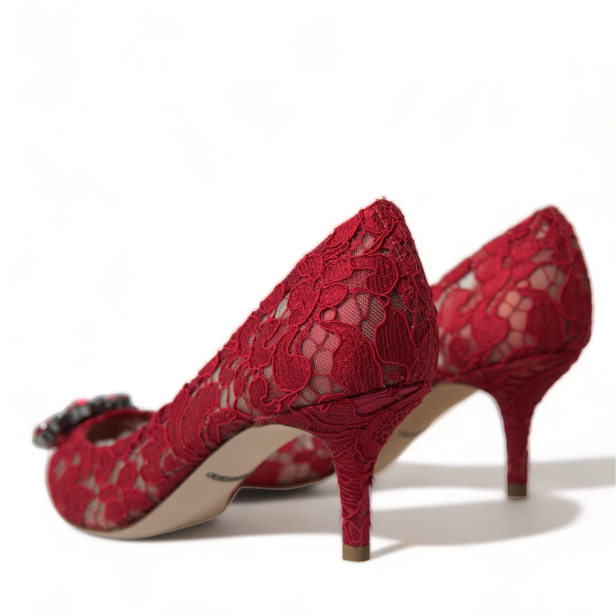 Dolce & Gabbana Red Taormina Lace Crystal Heels Pumps Shoes
