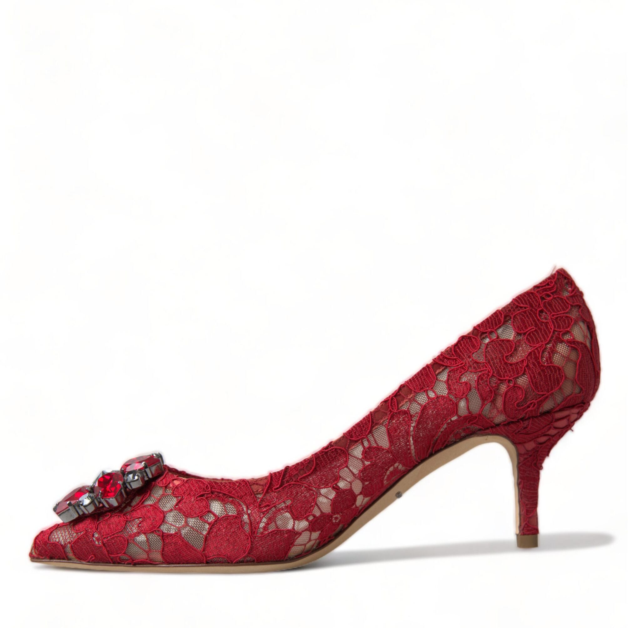 Dolce & Gabbana Red Taormina Lace Crystal Heels Pumps Shoes