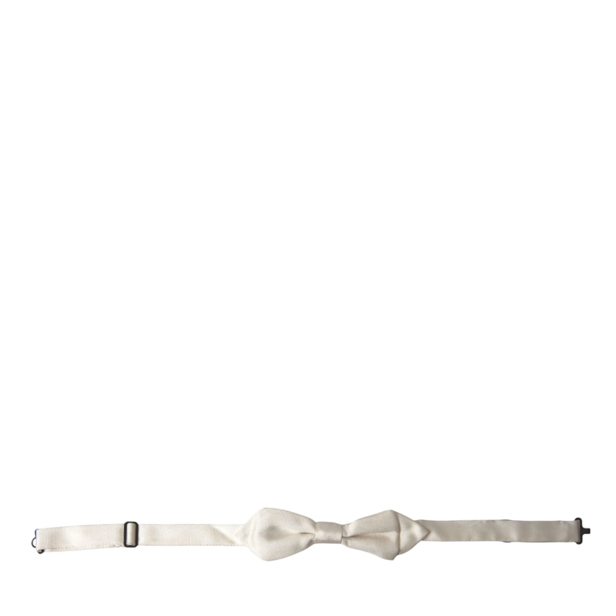 Dolce & Gabbana White Silk Slim Adjustable Neck Papillon Bow Tie