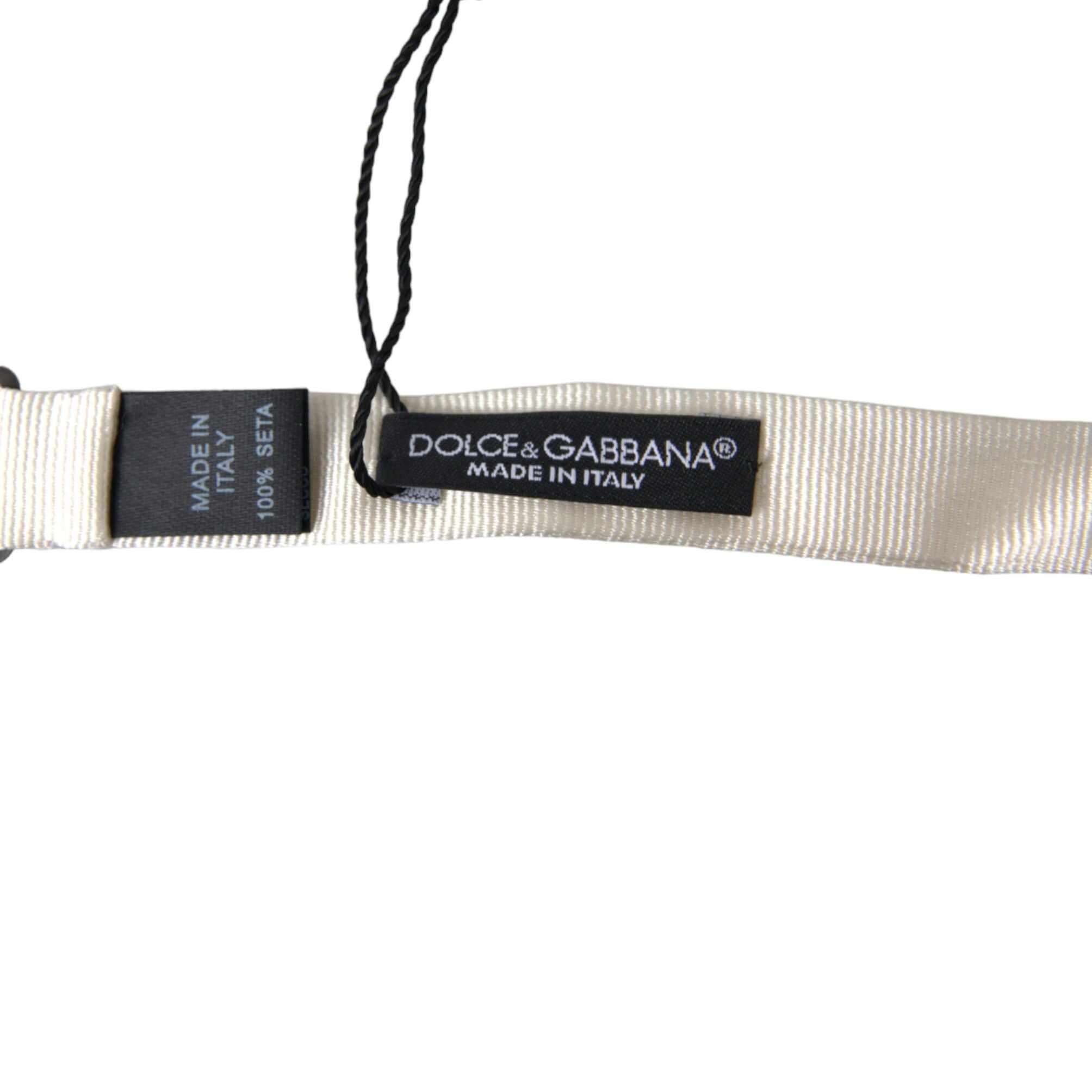 Dolce & Gabbana White Silk Slim Adjustable Neck Papillon Bow Tie