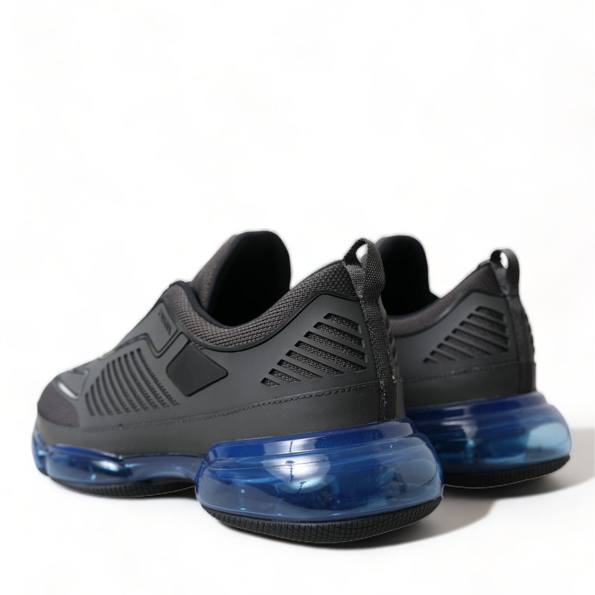 Prada Black Blue Rubber Knit Slip On Low Top Sneakers Shoes