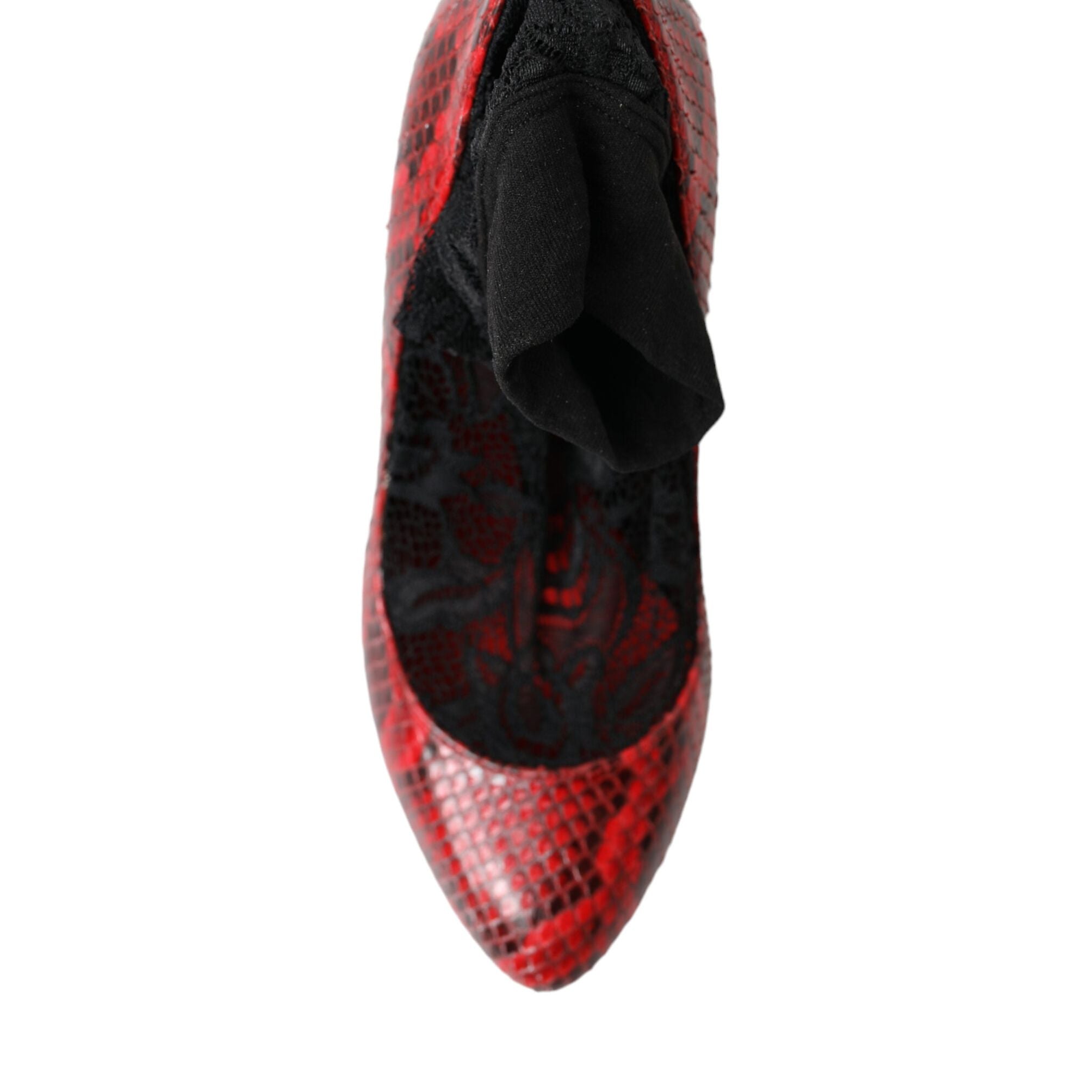 Dolce & Gabbana Red Ayers Leather Lace Socks Pumps Shoes
