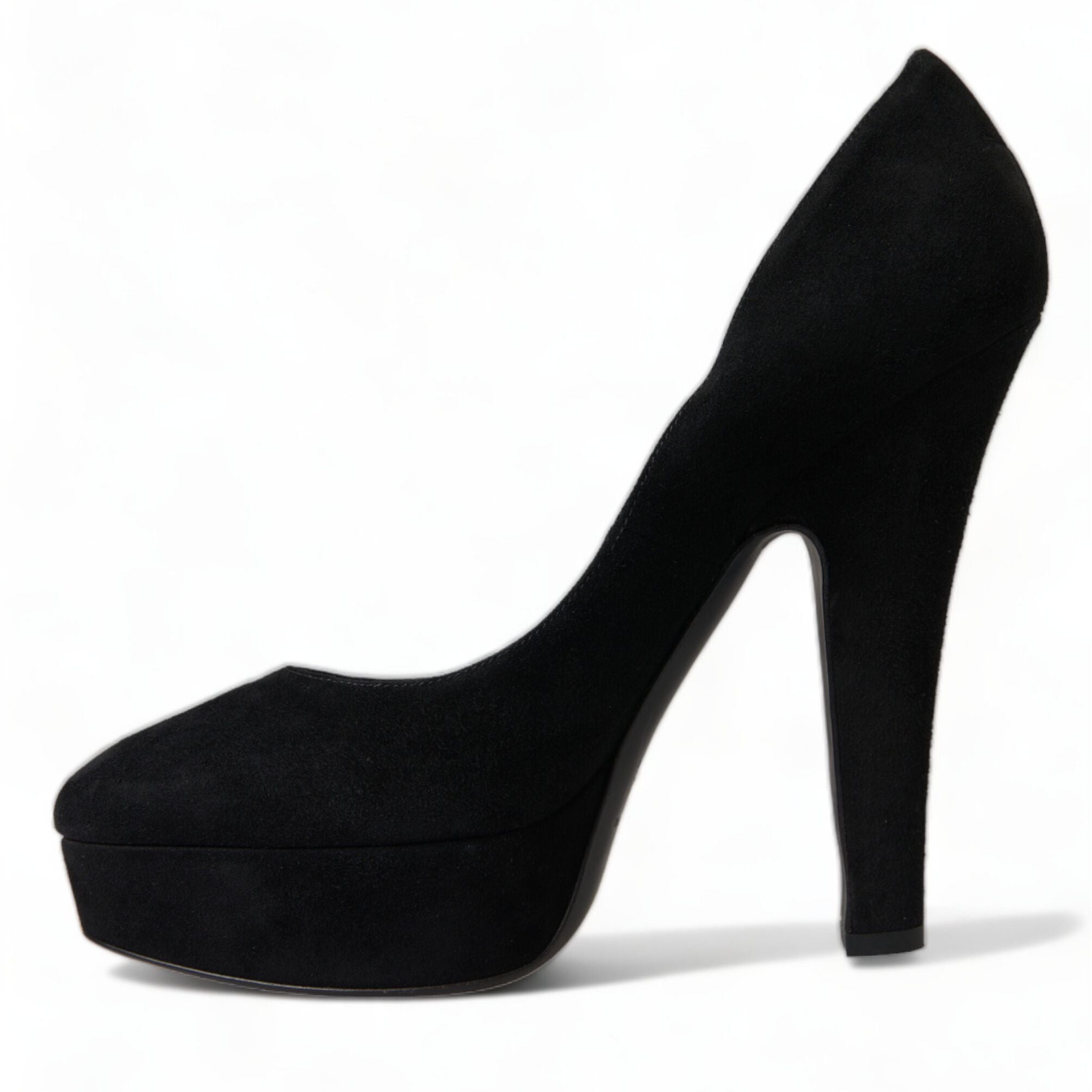 Dolce & Gabbana Black Suede Leather Platform Heel Pumps Shoes