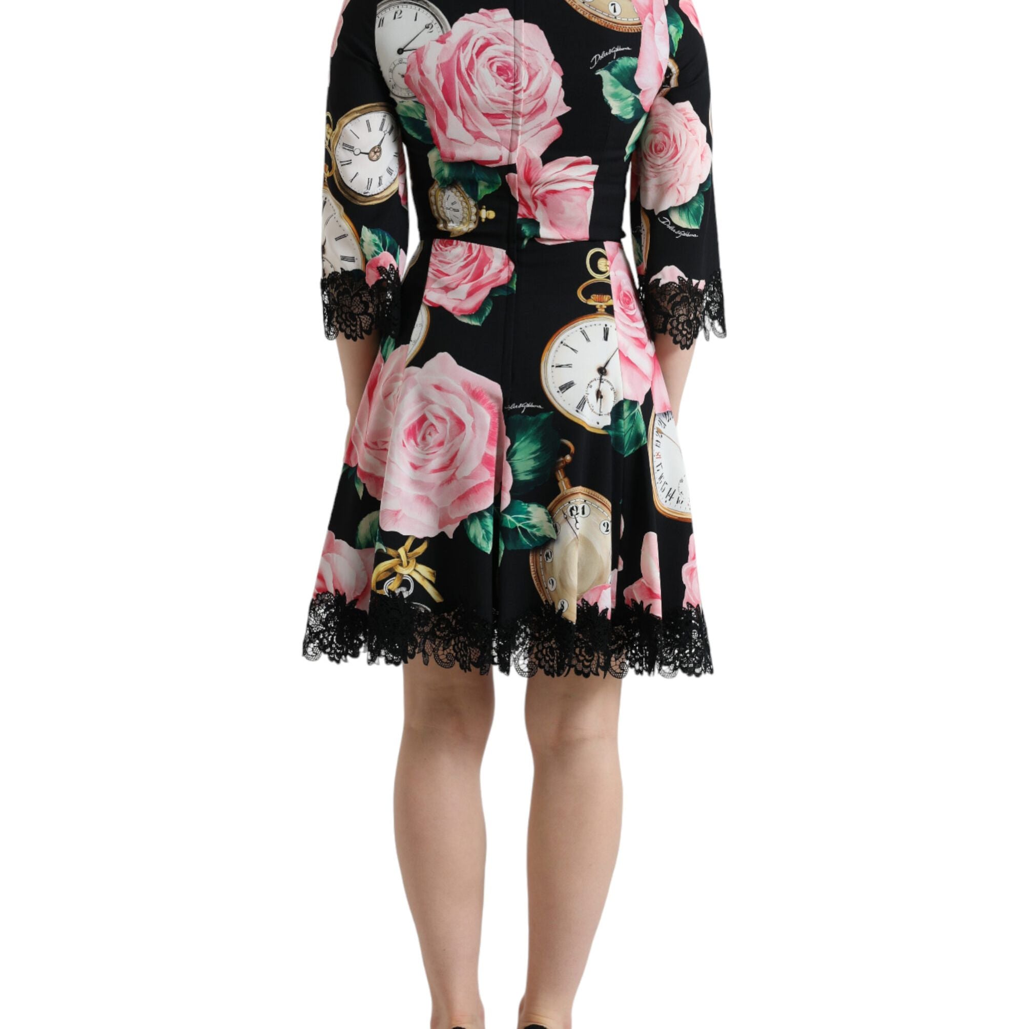 Dolce & Gabbana Black Floral Embellished Lace A-line Dress