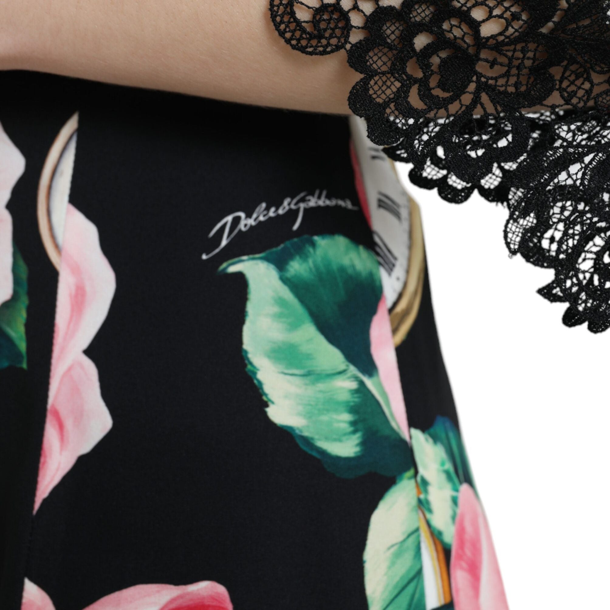 Dolce & Gabbana Black Floral Embellished Lace A-line Dress