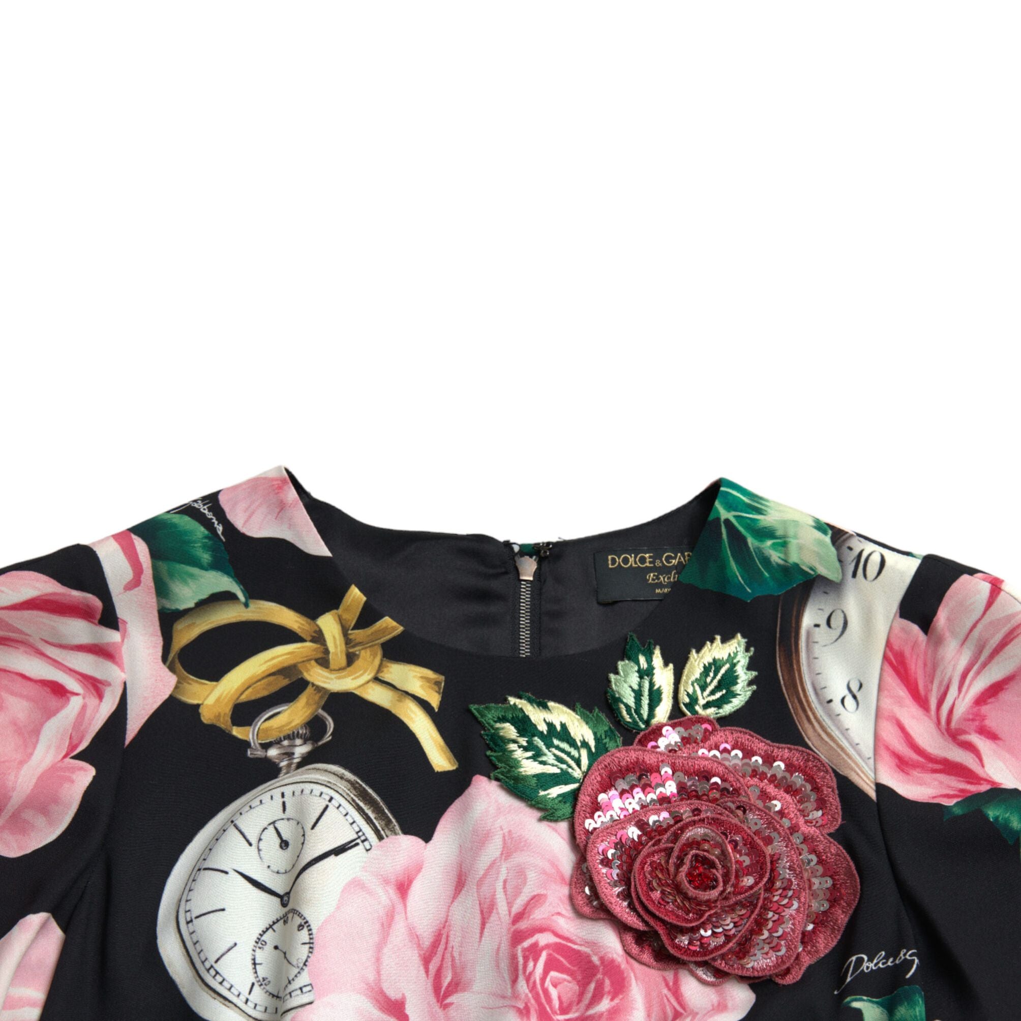 Dolce & Gabbana Black Floral Embellished Lace A-line Dress