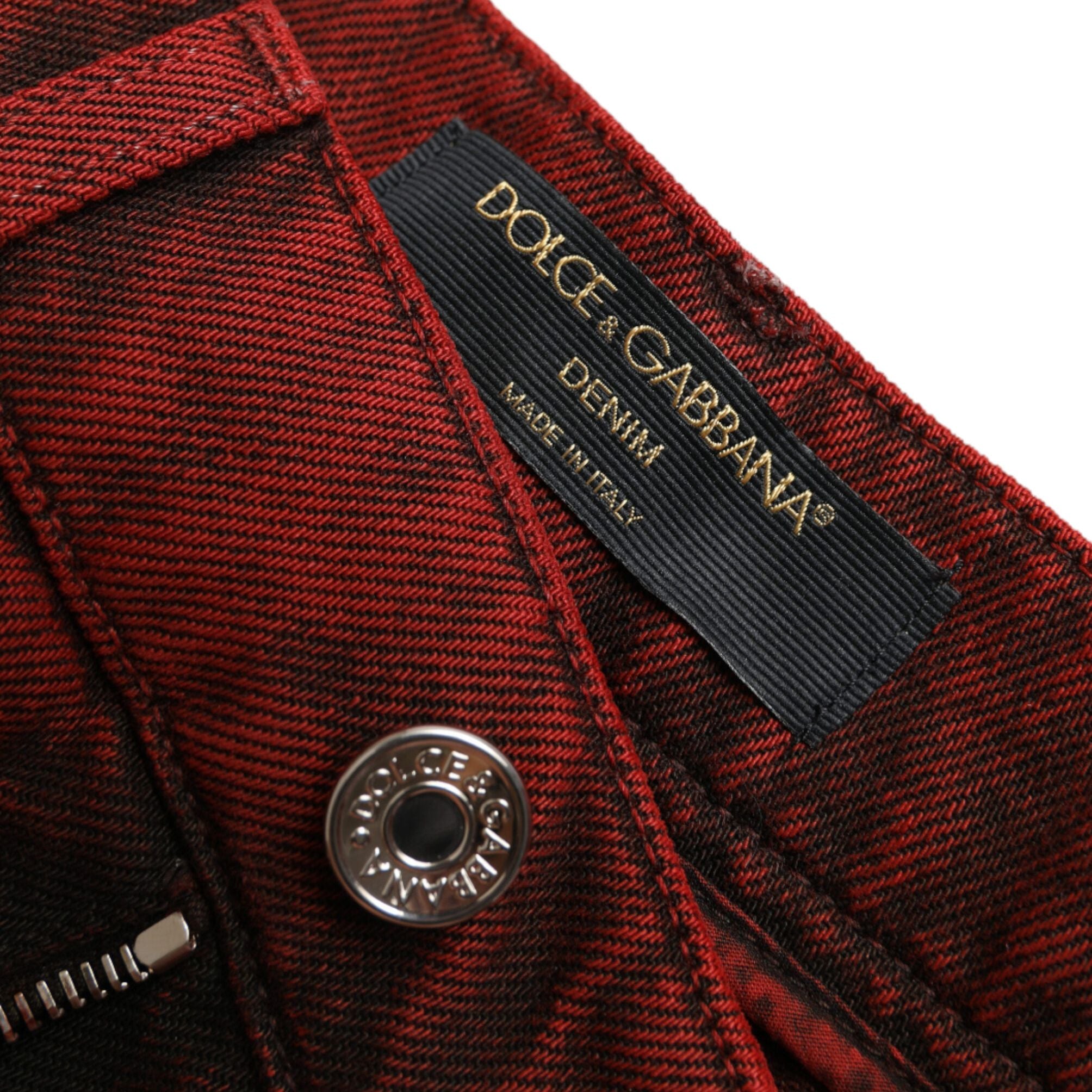 Dolce & Gabbana Red Stretch High Waist Denim Hot Pants Shorts