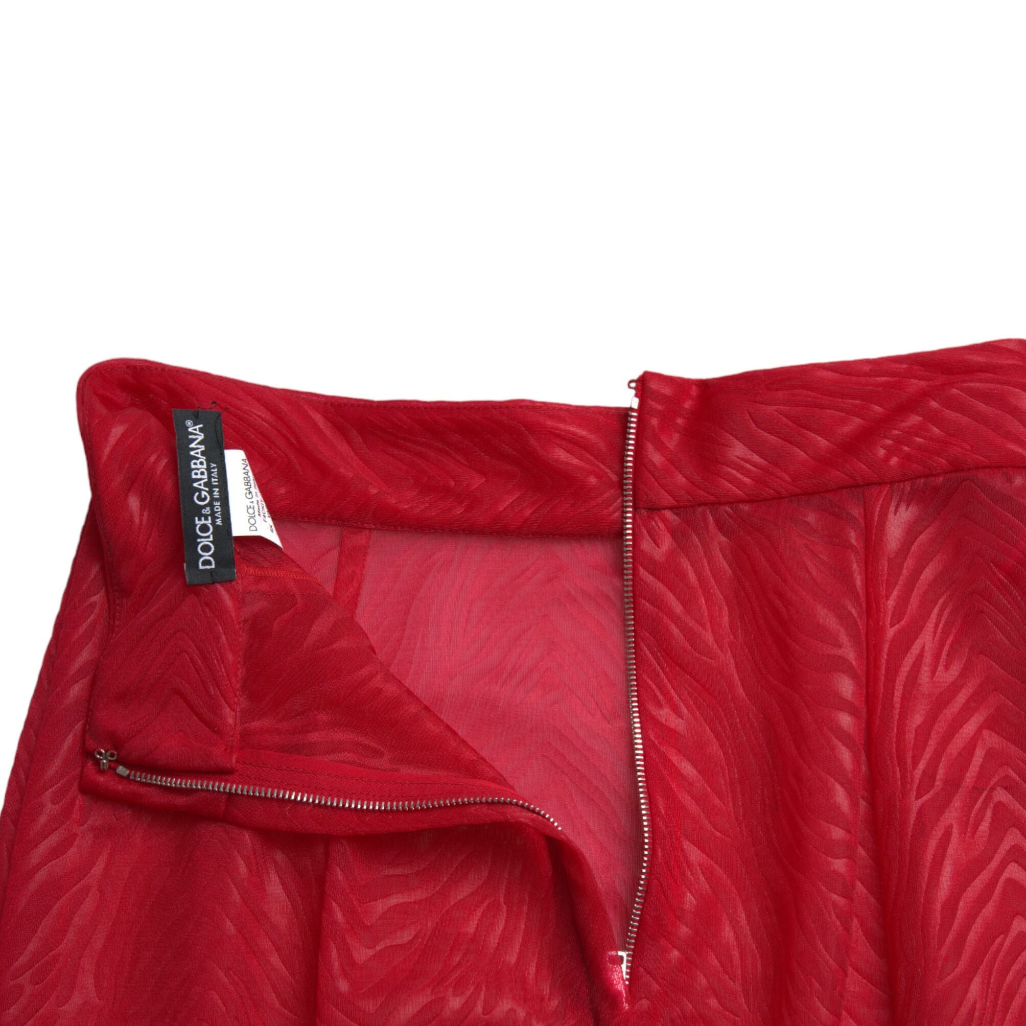 Dolce & Gabbana Red Sheer High Waist Pencil Cut Midi Skirt