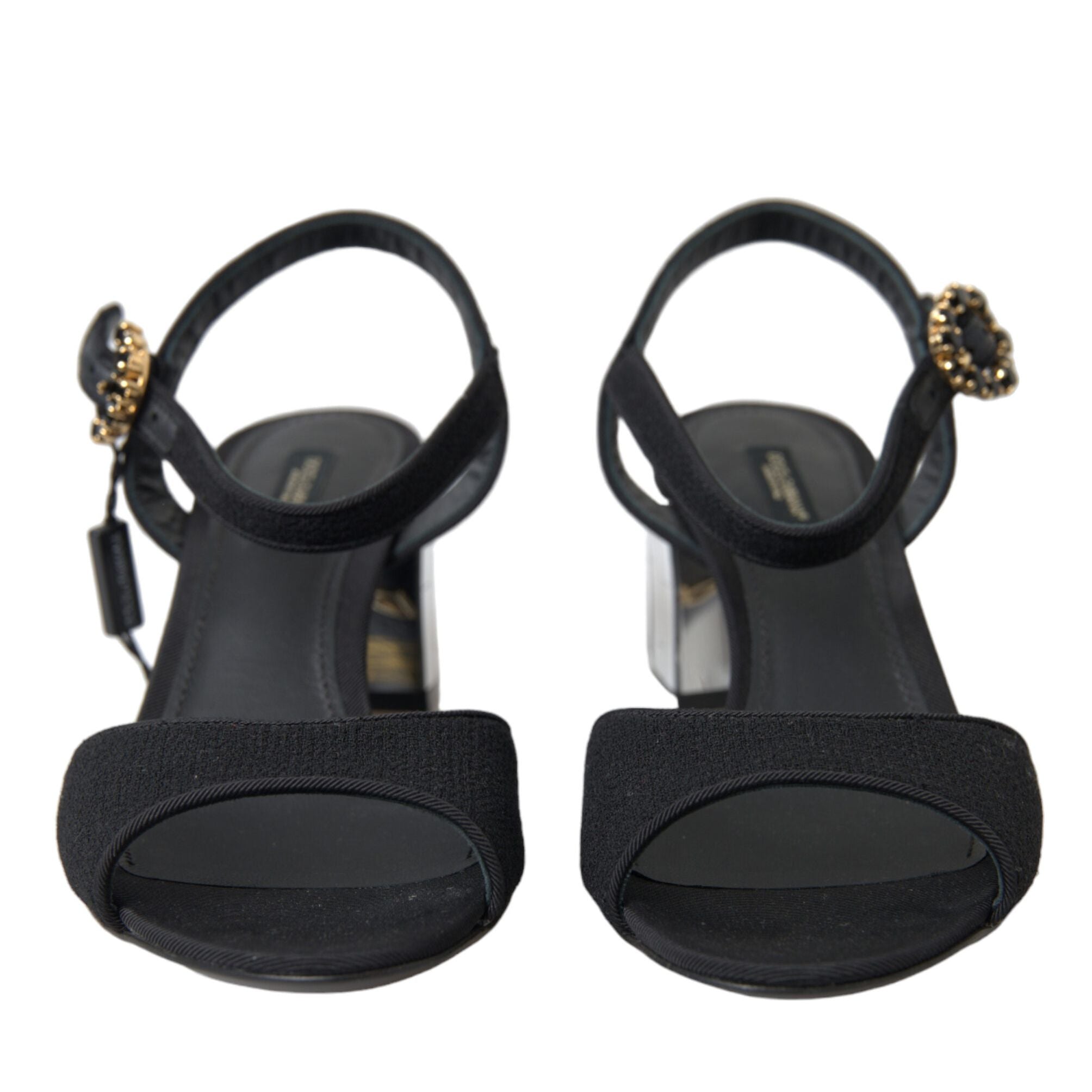 Dolce & Gabbana Black Crystals Ankle Strap Sandals Shoes