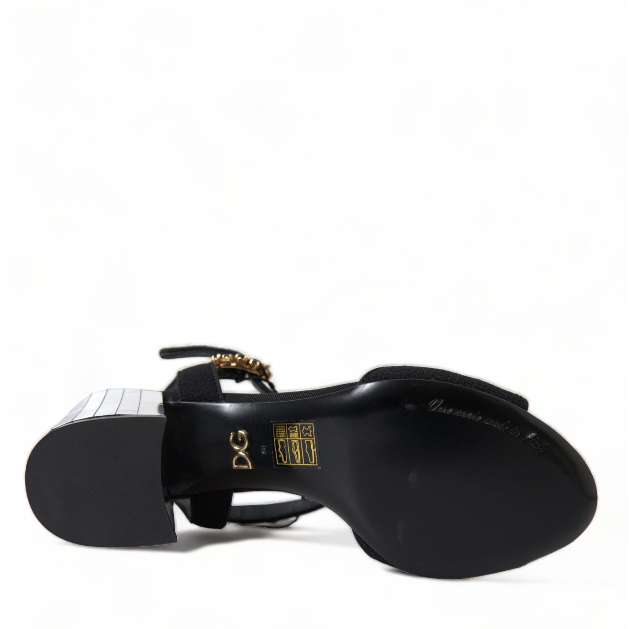 Dolce & Gabbana Black Crystals Ankle Strap Sandals Shoes