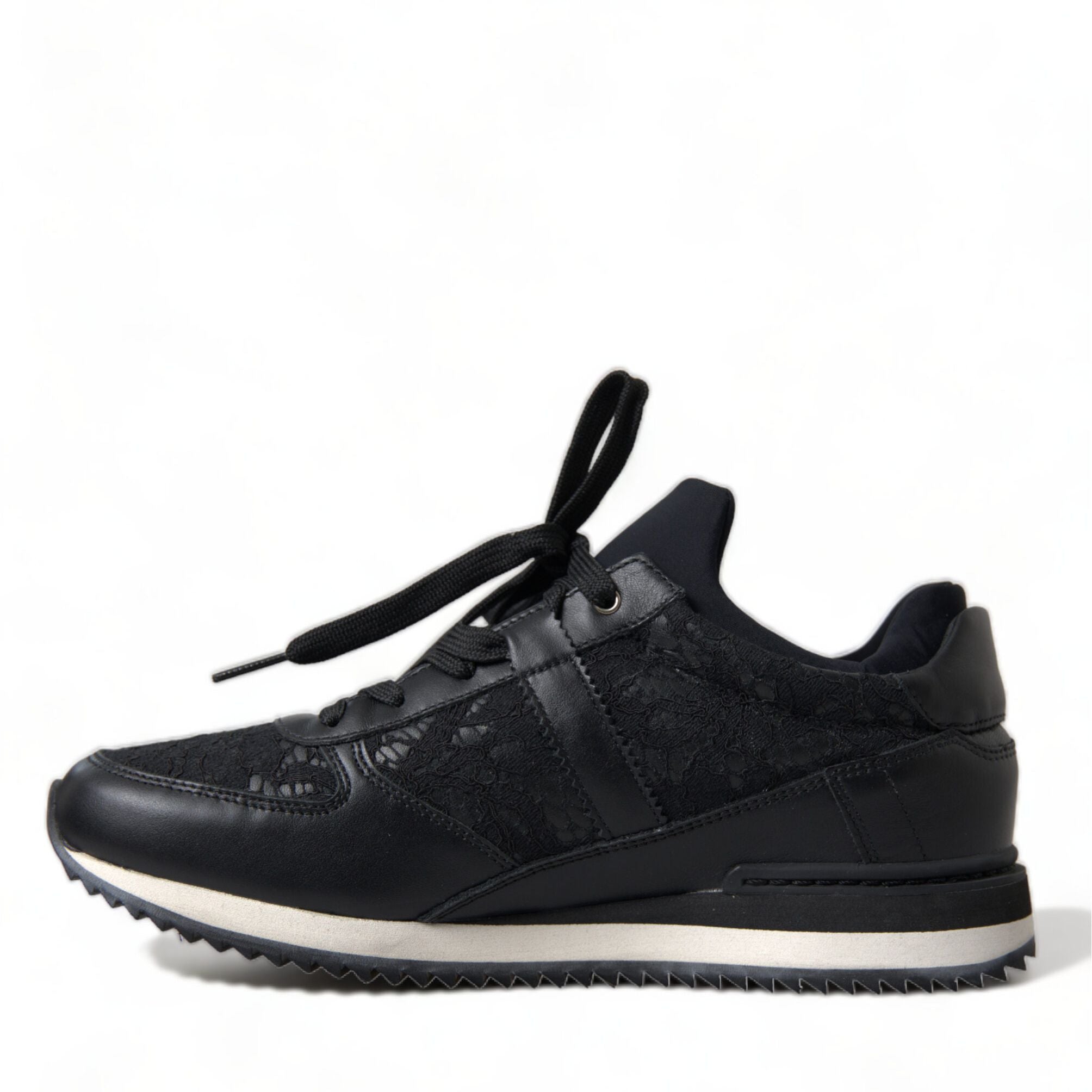 Dolce & Gabbana Black Floral Lace Leather Sneakers Shoes