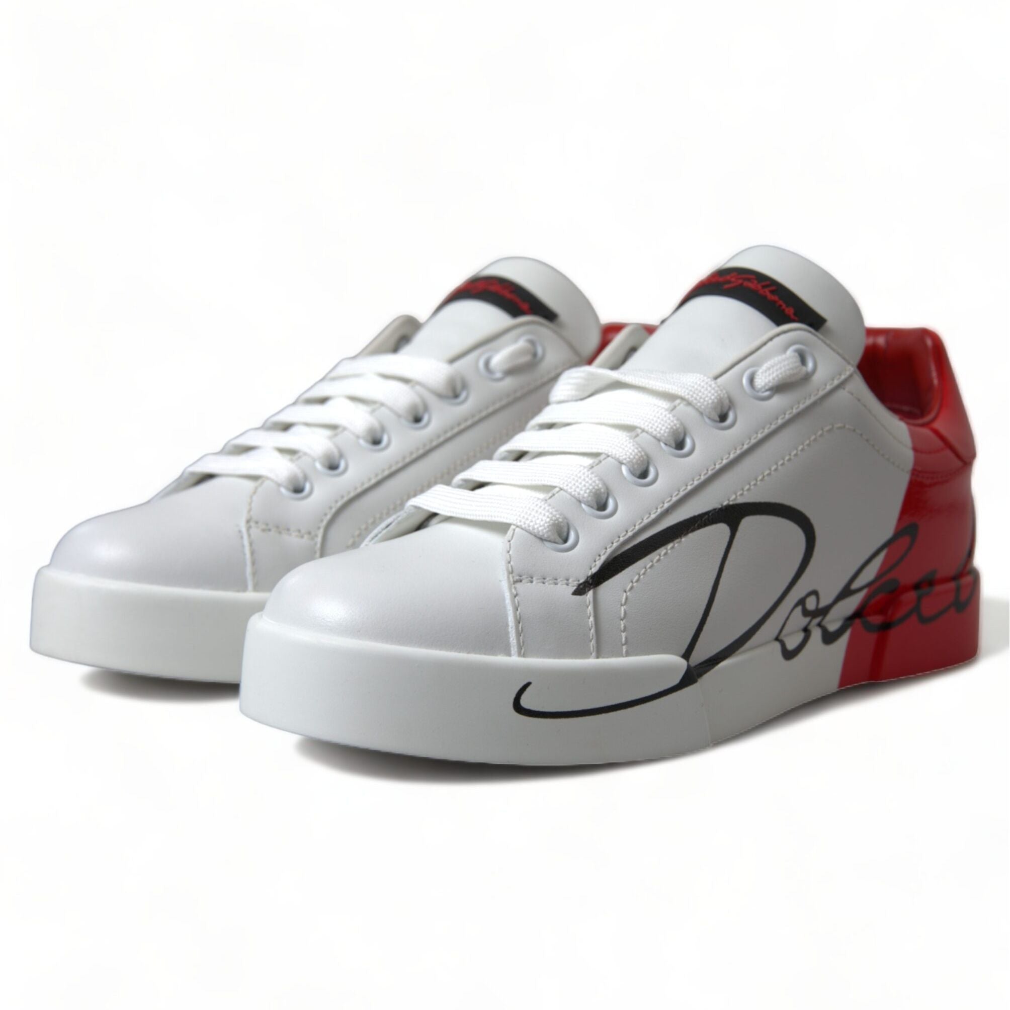 Dolce & Gabbana White Red Lace Up Womens Low Top Sneakers Shoes